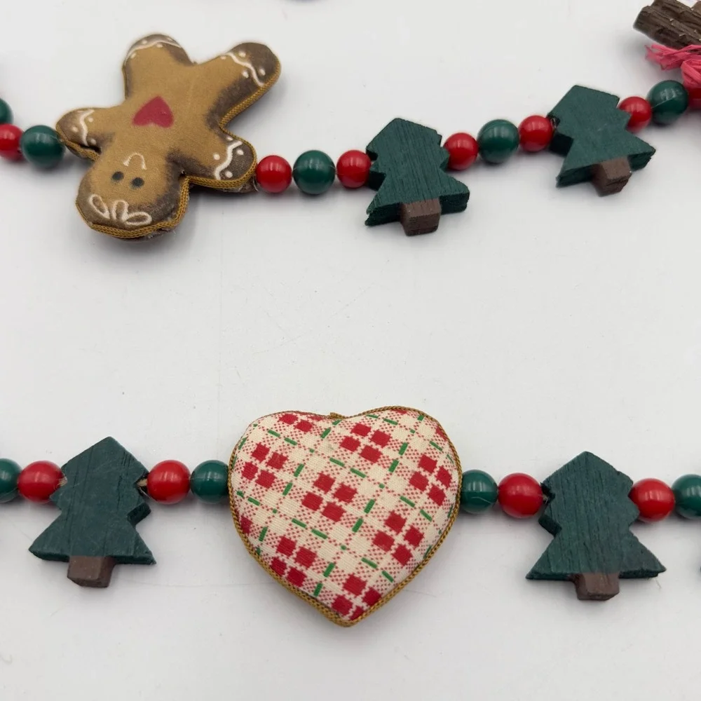 Primitive Christmas Gingerbread Man Wood‎ Tree Plaid Heart Garland 75